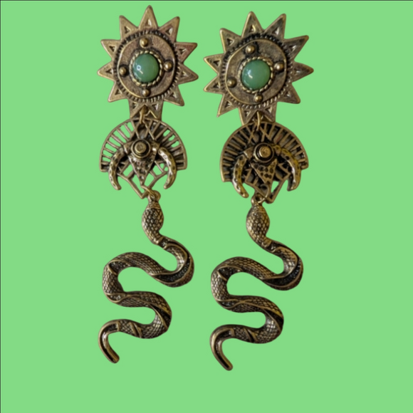 None Jewelry - Earrings Medieval Goth Grunge Snake Bohemian Style Brass Gold Tone Post